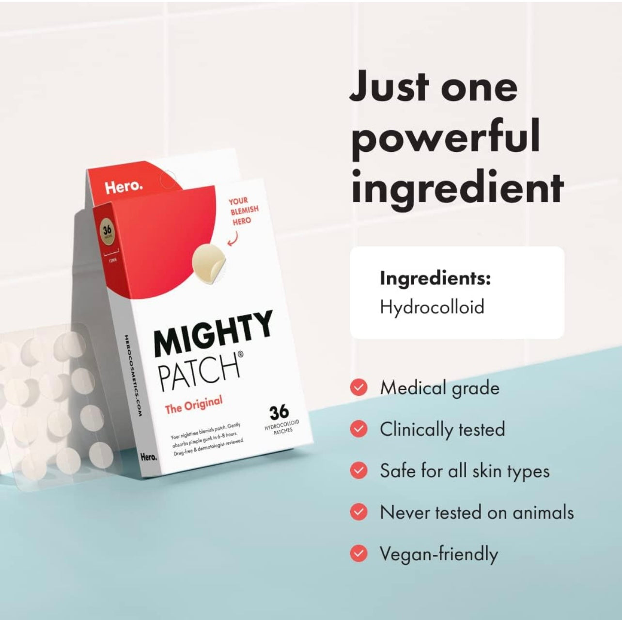 Mighty Patch™ Original Acne Spot Patches – Overnight Hydrocolloid Treatment for Blemishes (36 Count)