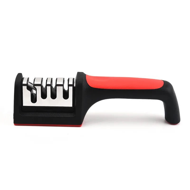 Manual 4-stage knife and scissors sharpener with ergonomic handle